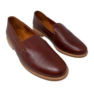 Portland Leather Patina Loafer Shoe Cognac‎ Color Leather Slip On Round Toe